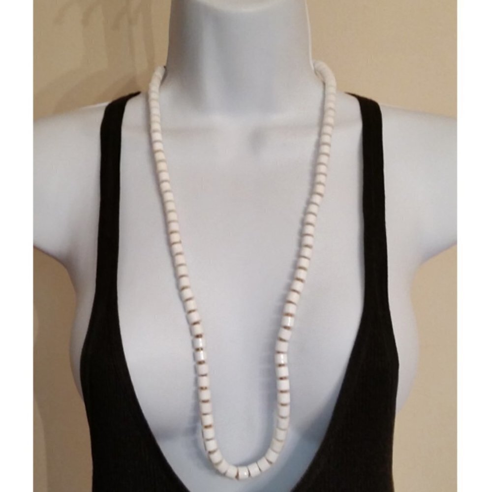 VINTAGE crown Trifari puka style beaded long necklace dressy glam retro.